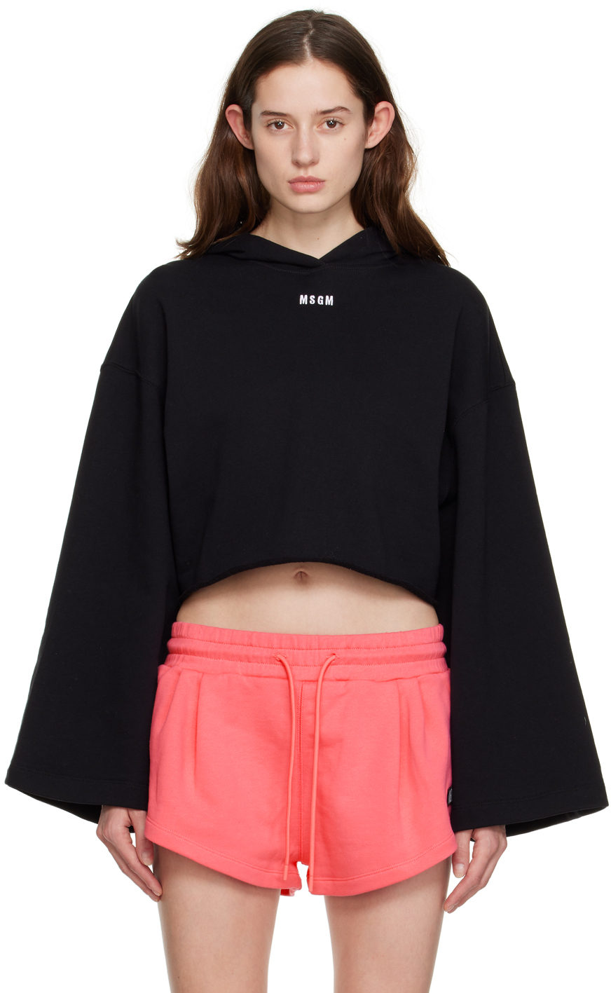 Black Embroidered Cropped Hoodie