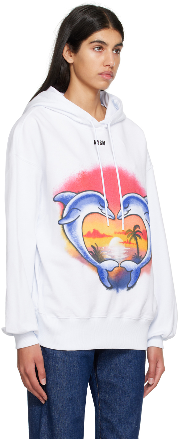 Msgm Graphic-print Hoodie In Optical White (01)
