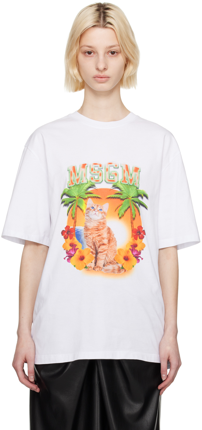 Msgm Cotton Jersey Logo T-shirt In White