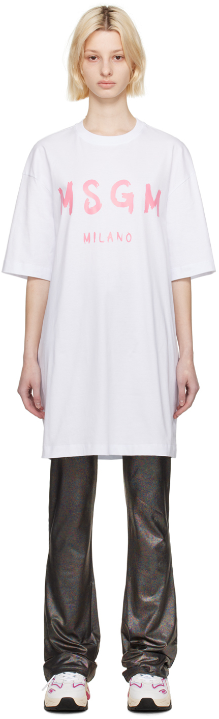 Msgm White Crewneck T-shirt In 01a Optical White 1
