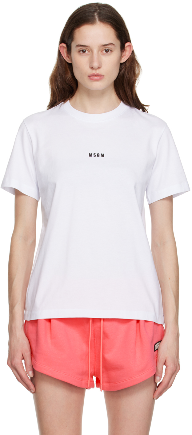 Msgm Logo-print Cotton T-shirt In 1 Optical White