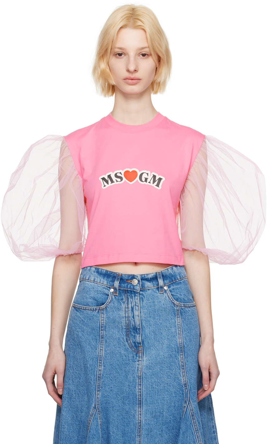 Msgm Pink Balloon Sleeves T-shirt In 13 Pink 1