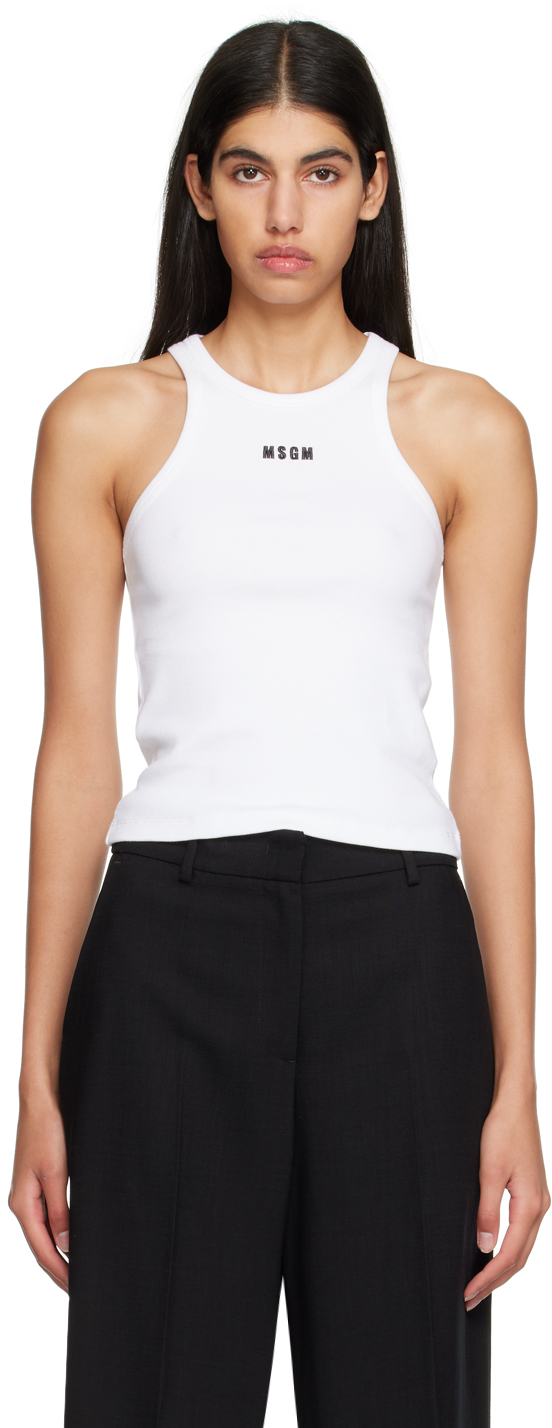 Msgm Embroidered-logo Tank Top In White