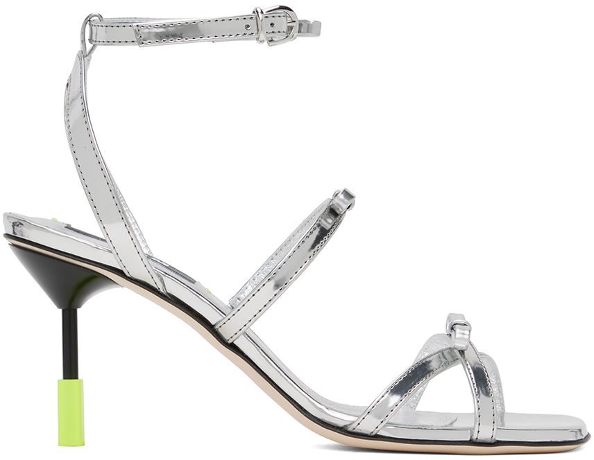 Msgm Bow-detail Leather Sandals In Silver