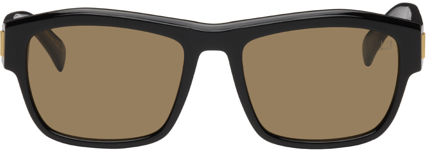 Dunhill Black & Brown Rectangular Sunglasses In Black-black-brown