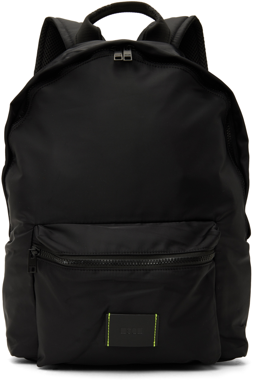 Msgm Logo Nylon Backpack In 99 Black