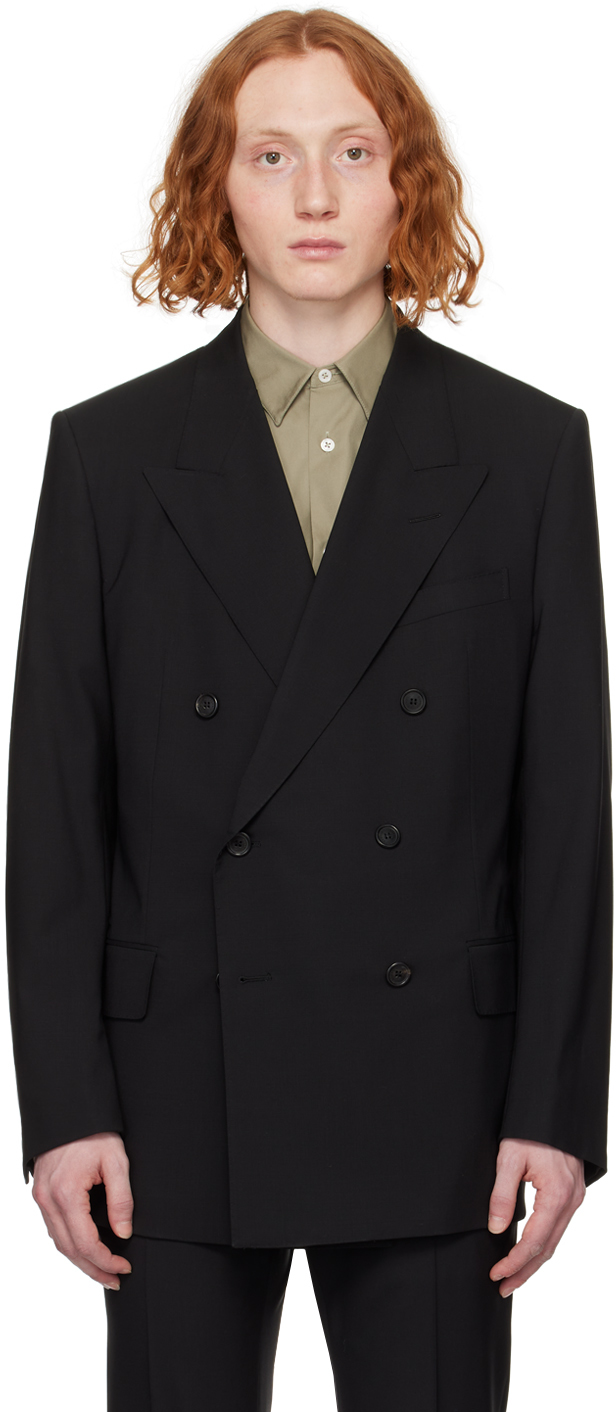Shop Dunhill Black Double-breasted Blazer In Black 001