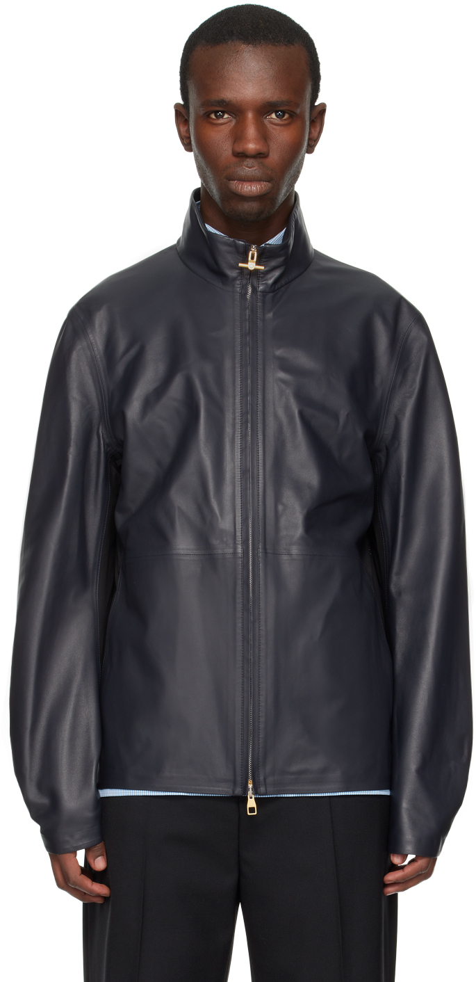 Dunhill Black Performance Leather Jacket In Ink 059