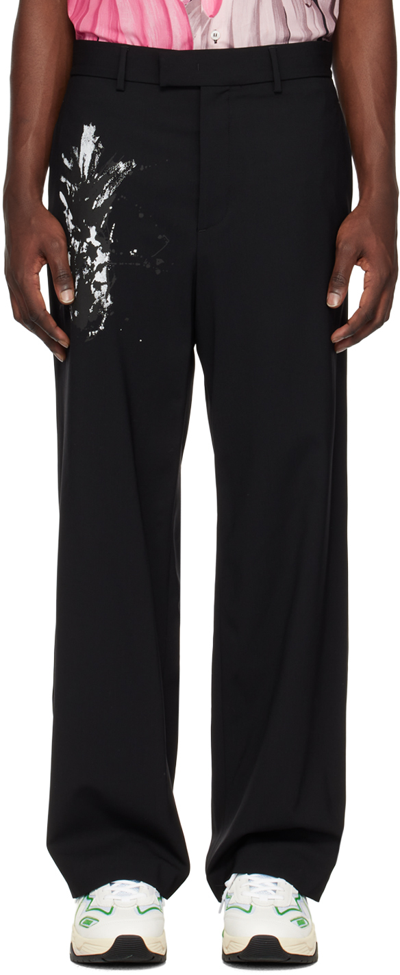 Msgm Graphic-print Long Trousers In Black