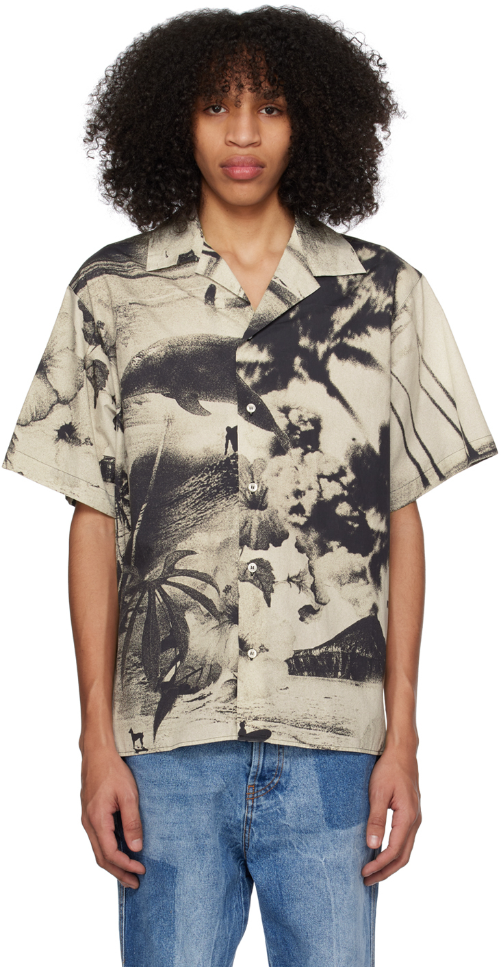 Msgm Dreaming Print Cotton Short Sleeve Shirt In Multicolor