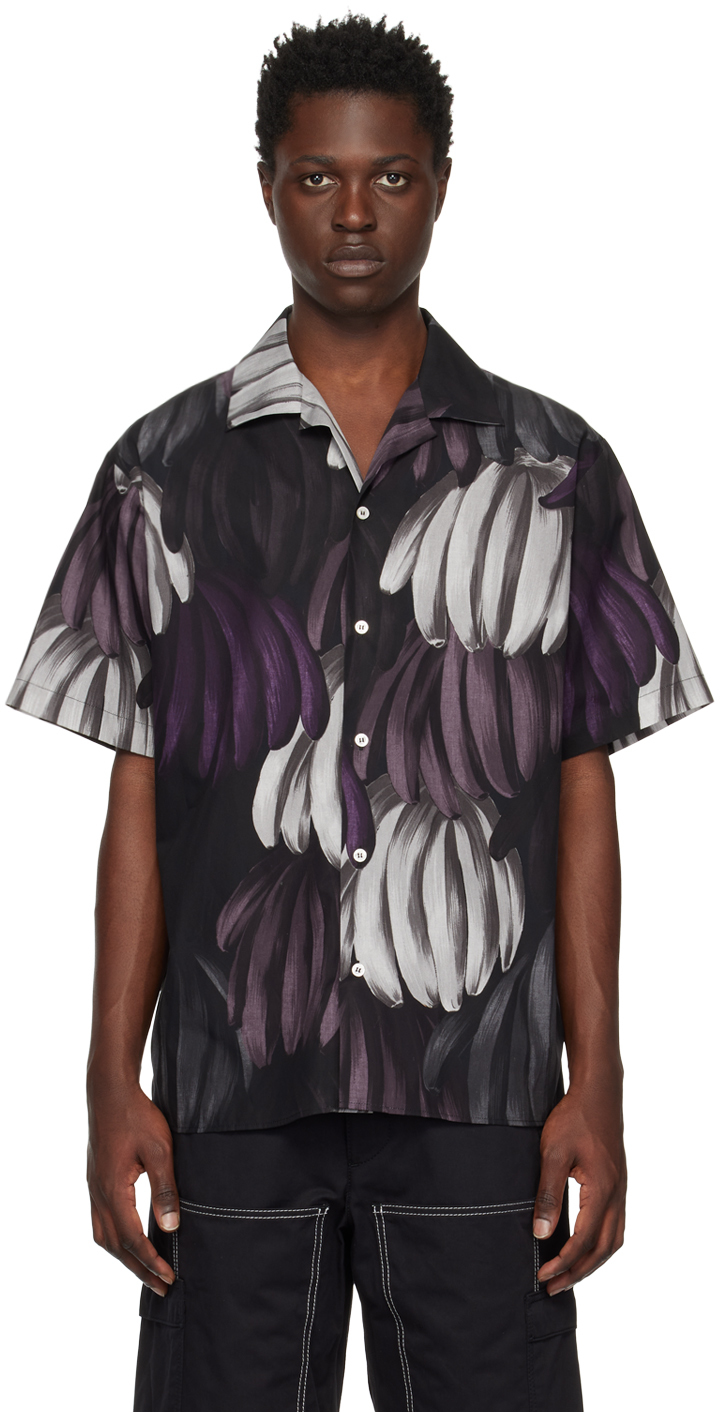 Msgm Bananas Print Cotton Short Sleeve Shirt In Purple