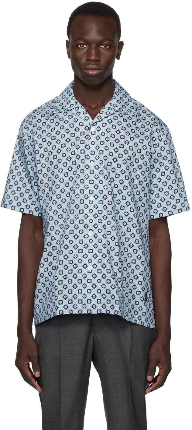 Dunhill Gasket Print Lounge Shirt In Blue