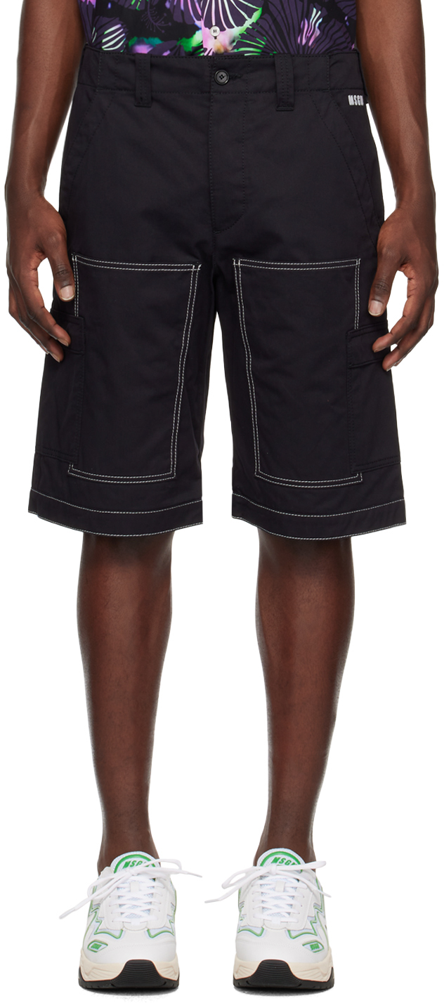 Msgm Black Contrast Shorts In 99 Black