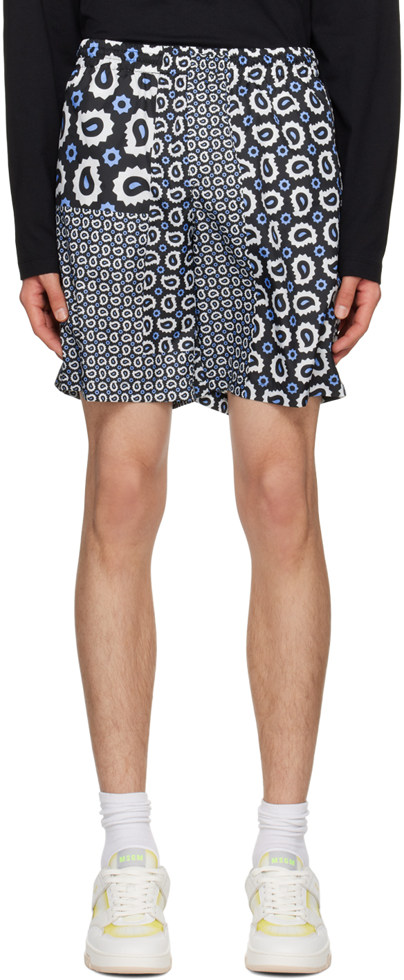 Shop Msgm Black Paisley Shorts In 02 Off White