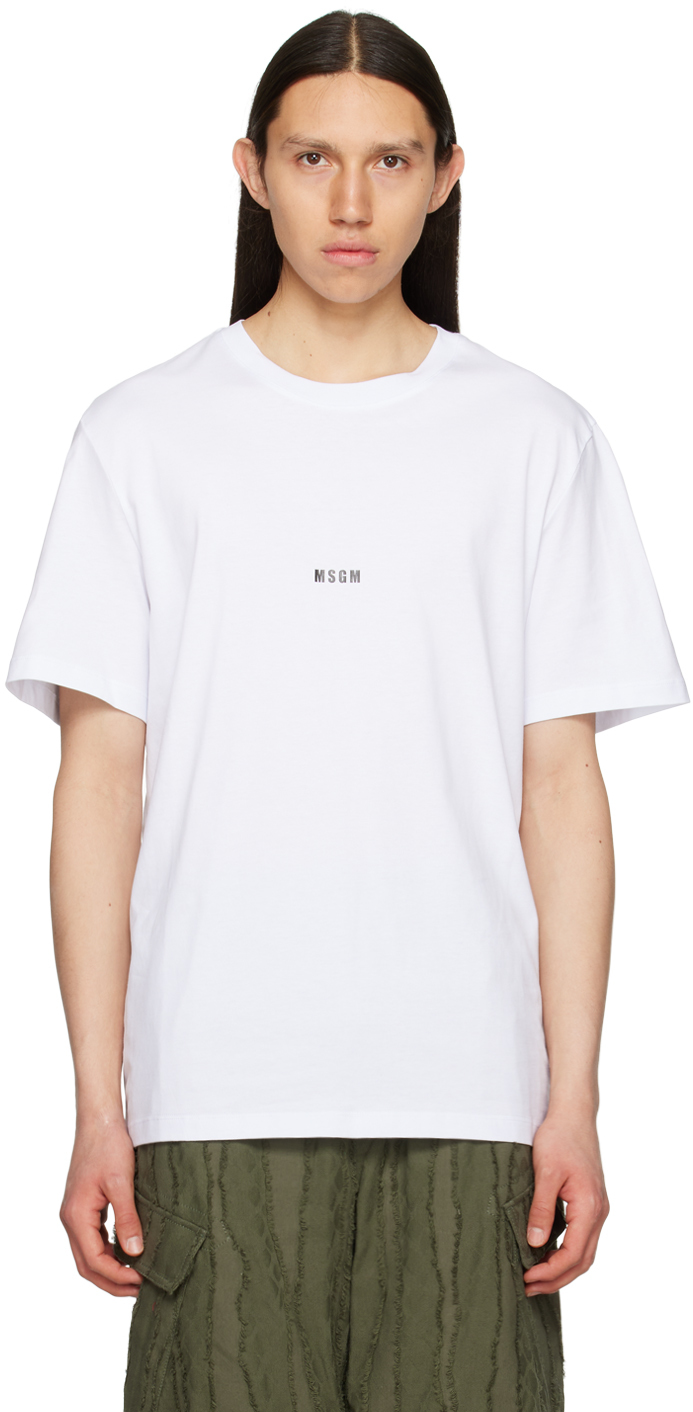Msgm White Printed T-shirt In 01 Optical White