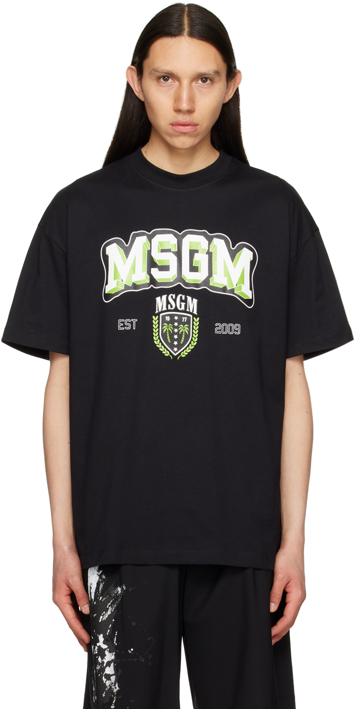 Msgm Black Printed T-shirt In 99 Black