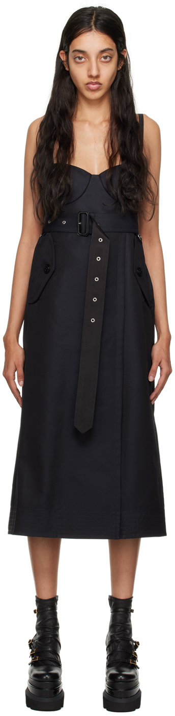 Shop Sacai Navy Belted Midi Dress In 251 D/navy