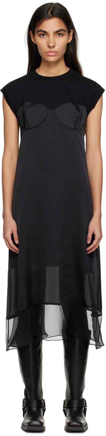 Black Paneled Midi Dress by sacai on Sale