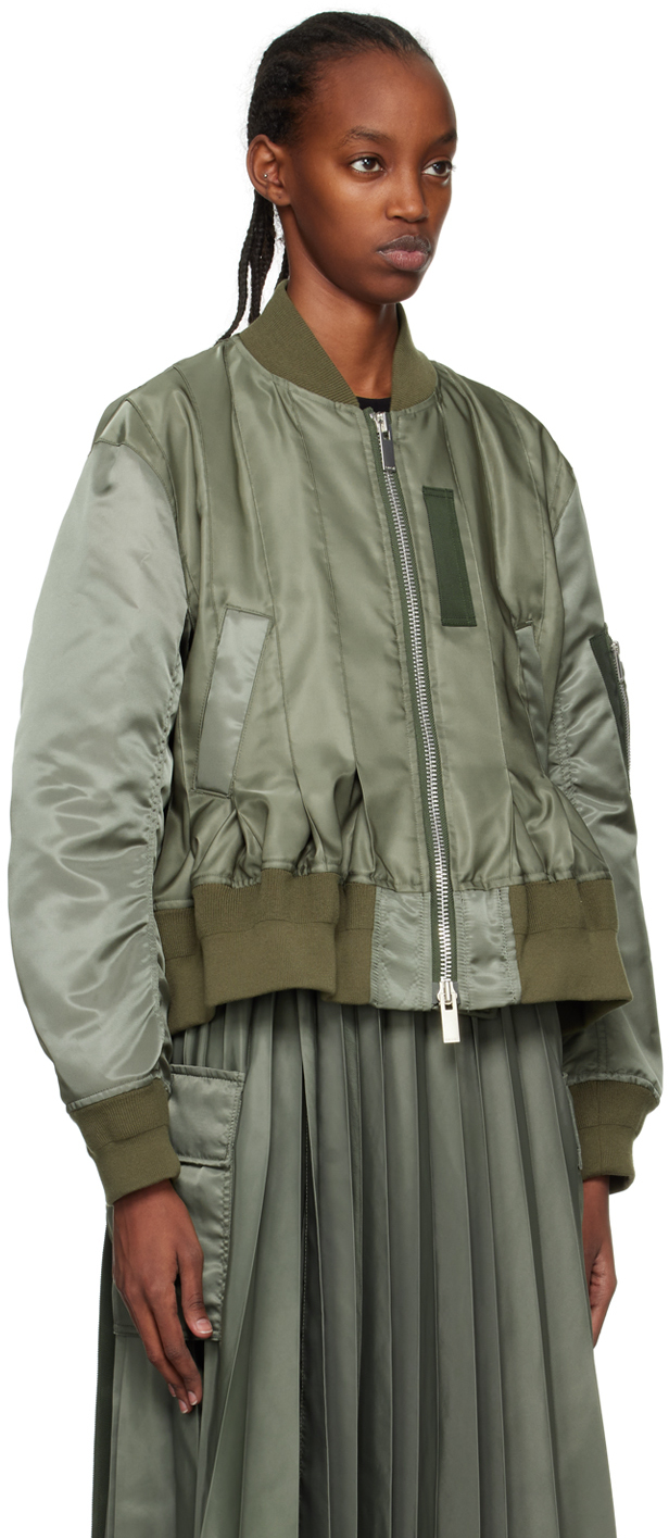 SACAI KHAKI PLEATED BOMBER JACKET