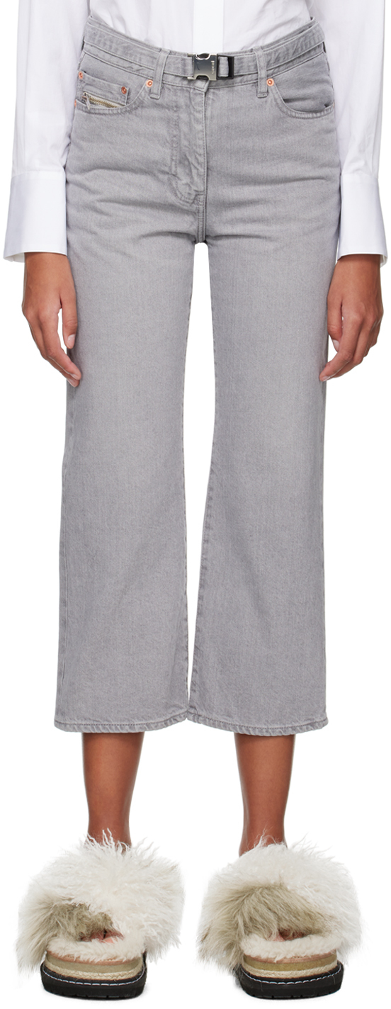 Shop Sacai Gray Belted Jeans In 301 Gray