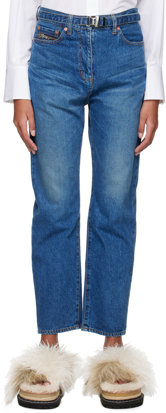 Shop Sacai Blue Belted Jeans In 401 Blue