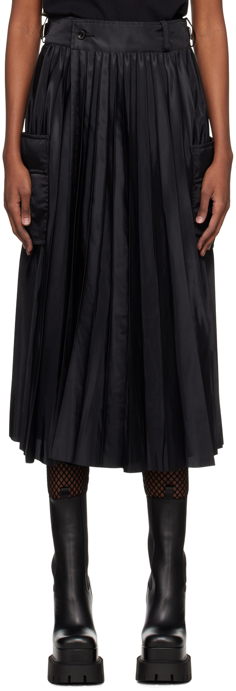 sacai: Black Pleated Midi Skirt | SSENSE