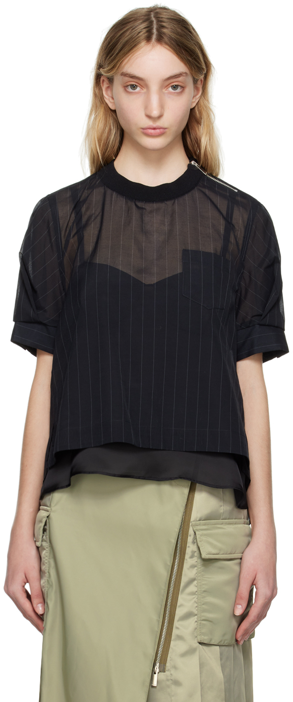 Navy Striped Blouse by sacai on Sale