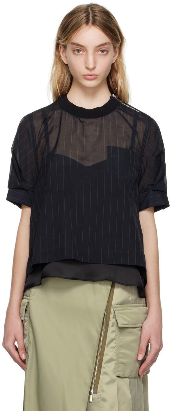 sacai mesh Stripe blouse-