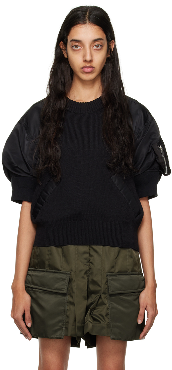 sacai: Black Paneled Sweatshirt | SSENSE Canada