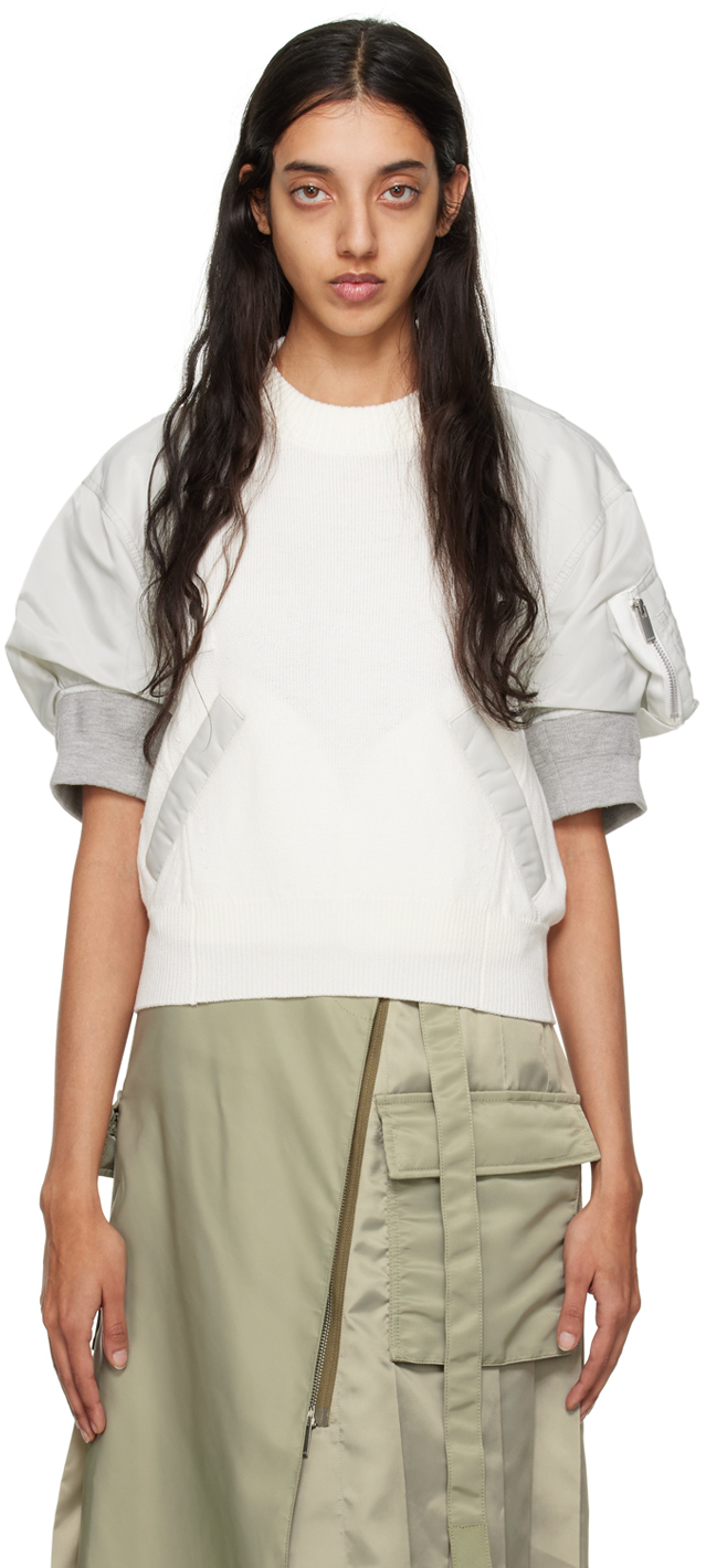 sacai Gray & Off-White Paneled Sweatshirt