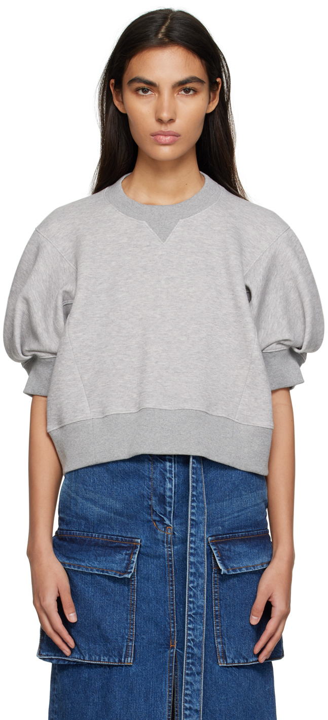 sacai: Gray Puff Sleeve Sweatshirt | SSENSE Canada