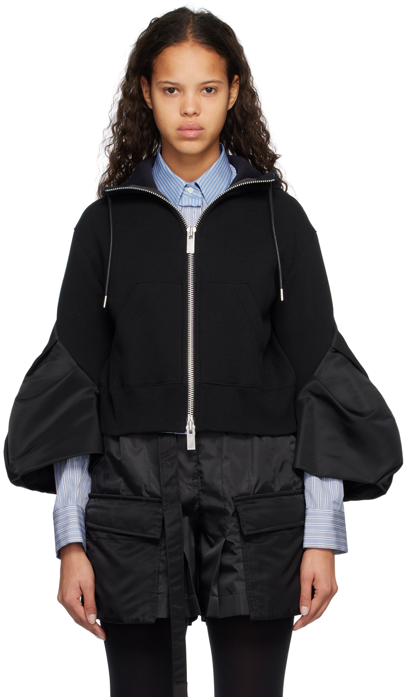 Sacai Sponge Sweat X Nylon Twill Hoodie In 001 Black