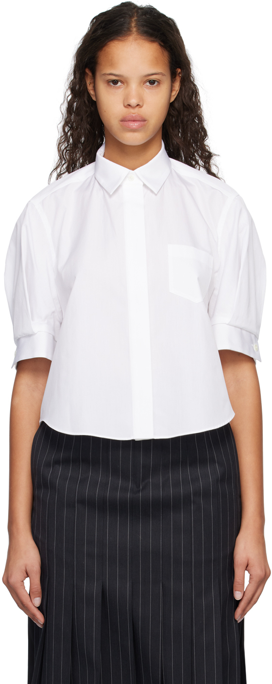 sacai: White Cropped Sleeve Shirt | SSENSE