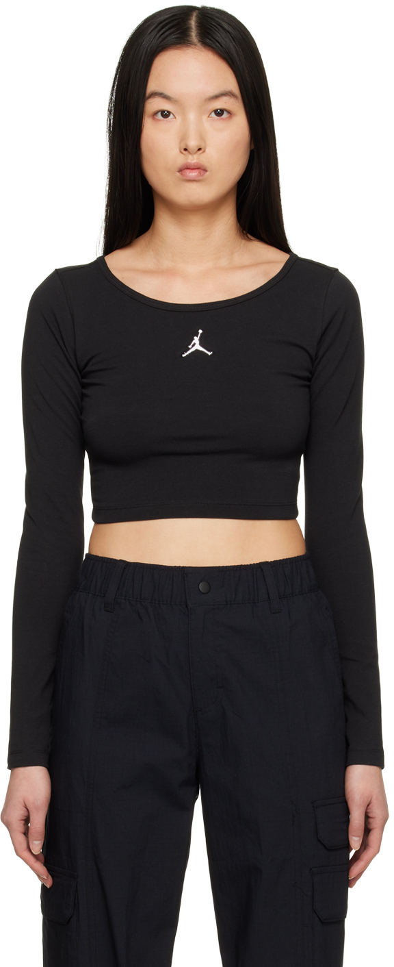 Nike Jordan Women's Flight Cropped Long Sleeve T-shirt In Black