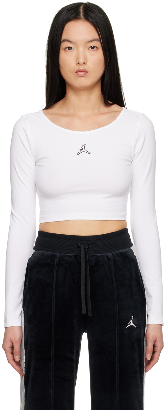Nike Jordan Women's Flight Cropped Long Sleeve T-shirt In White/white