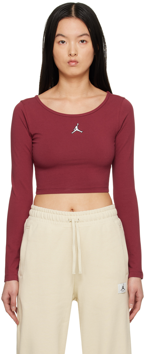 Nike Burgundy Flight Long Sleeve T-shirt In Cherrywood Red/white