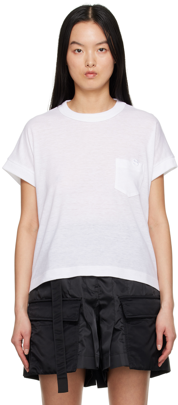 Sacai Pleated Back Cotton T-shirt In White