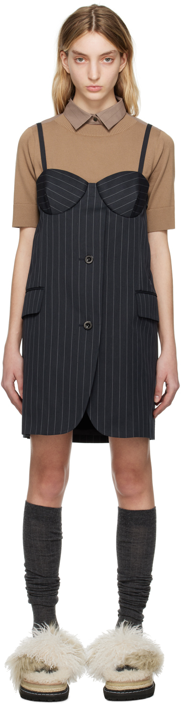 Sacai Navy Striped Camisole In 201 Navy