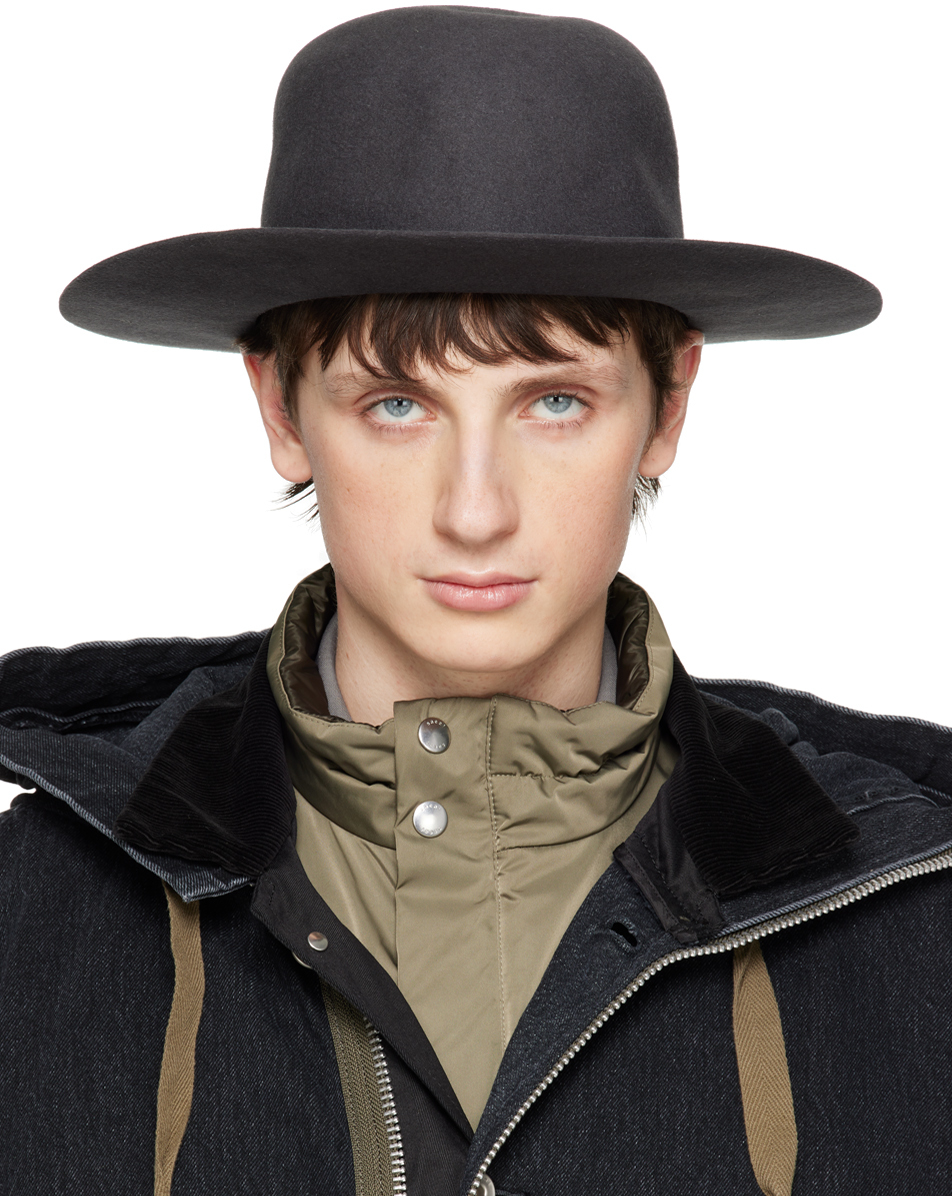 sacai: Gray Felted Structured Hat | SSENSE