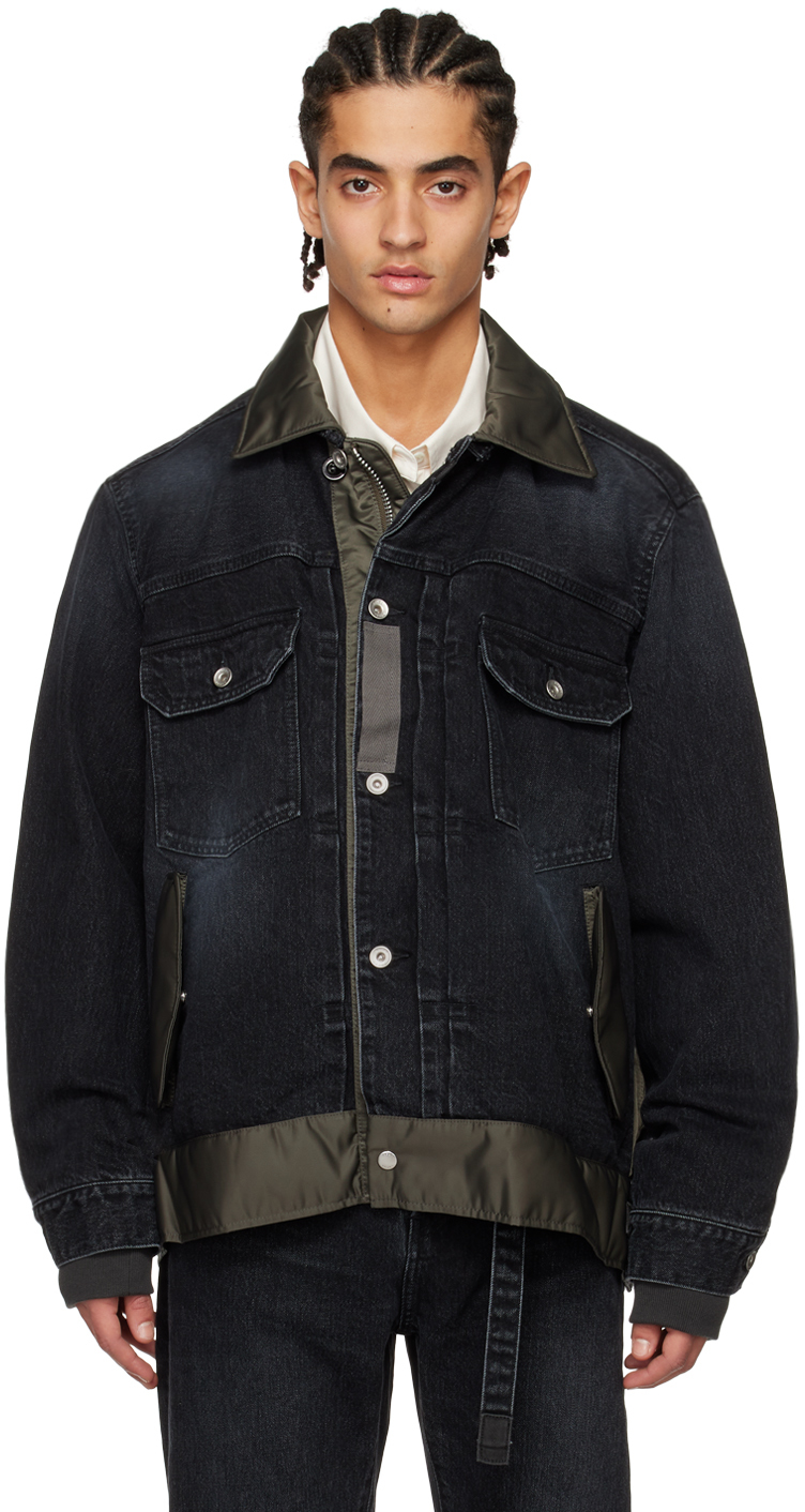 sacai: Black Paneled Denim Jacket | SSENSE Canada