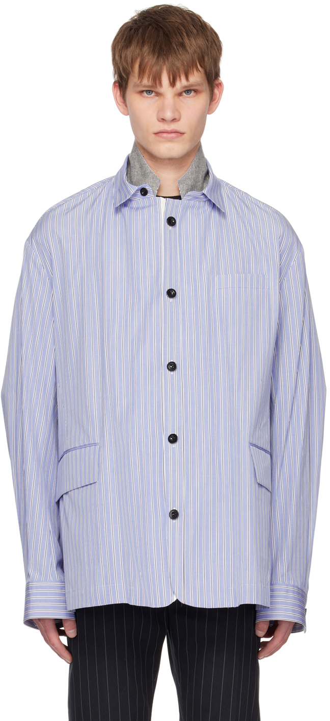 Shop Sacai Blue Double Collar Jacket In 458 L/blue Stripe