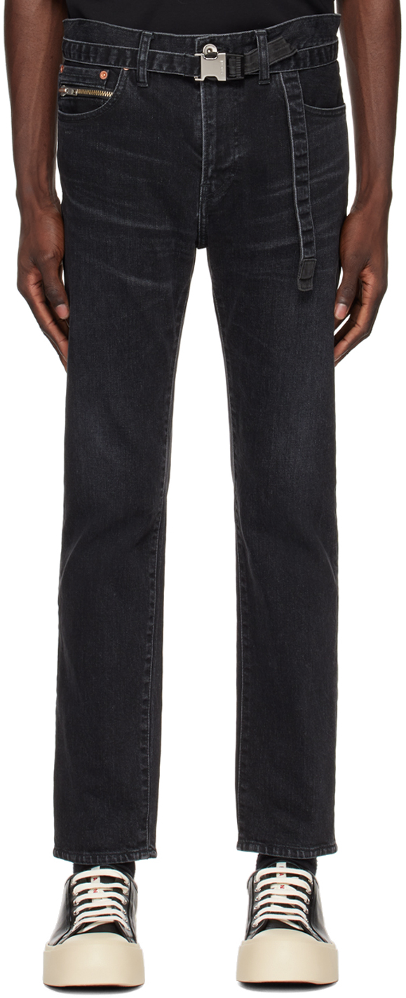 Black Tapered Jeans by sacai on Sale