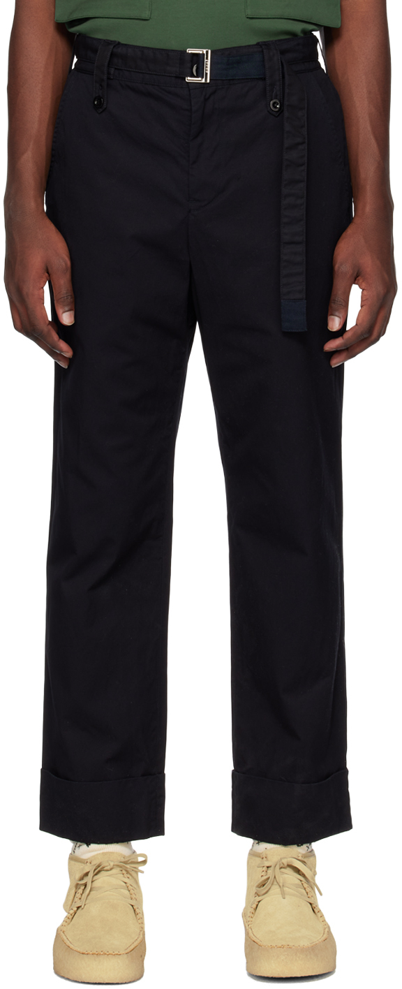 Shop Sacai Navy Belted Trousers In 251 D/navy
