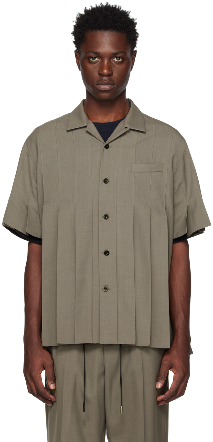 sacai: Taupe Pleated Shirt | SSENSE
