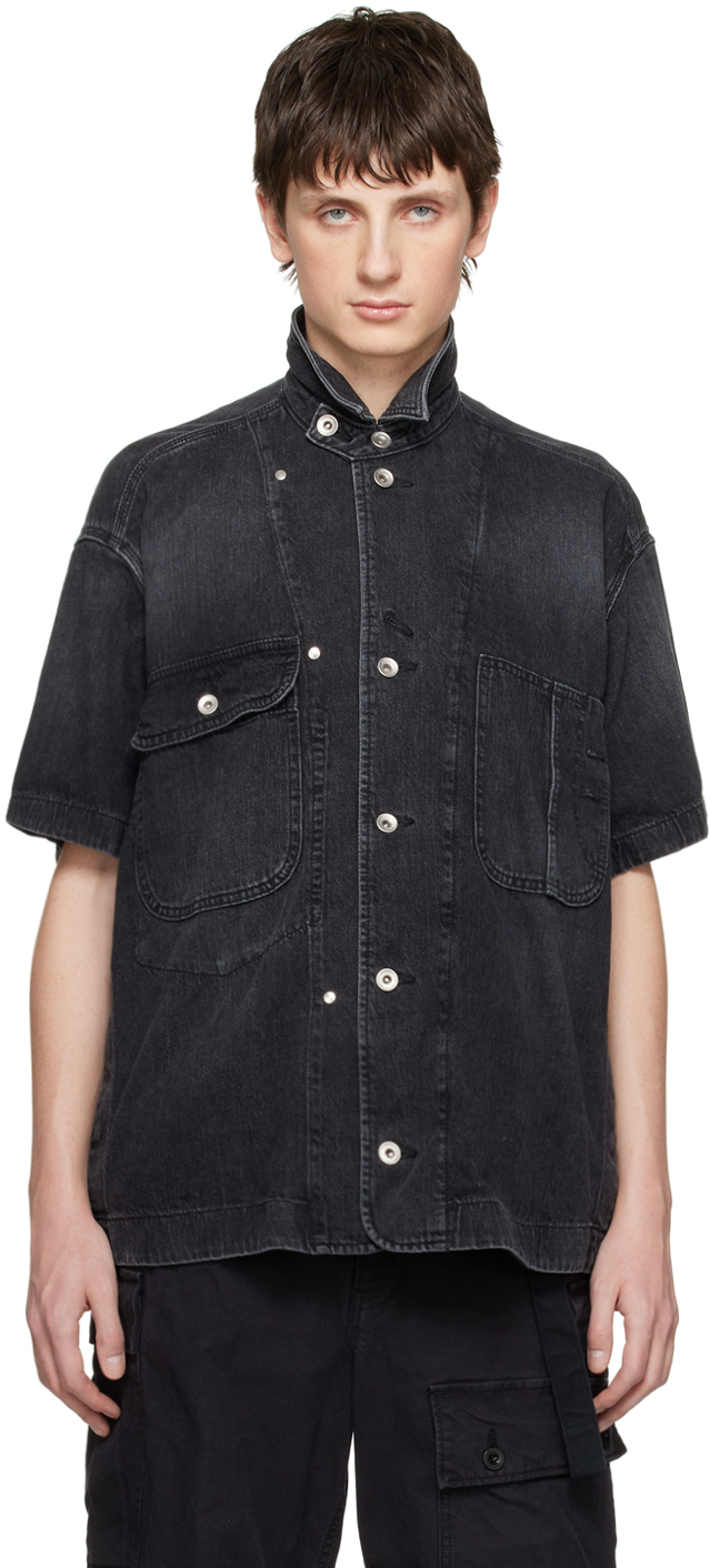 sacai: Black Button Denim Shirt | SSENSE Canada