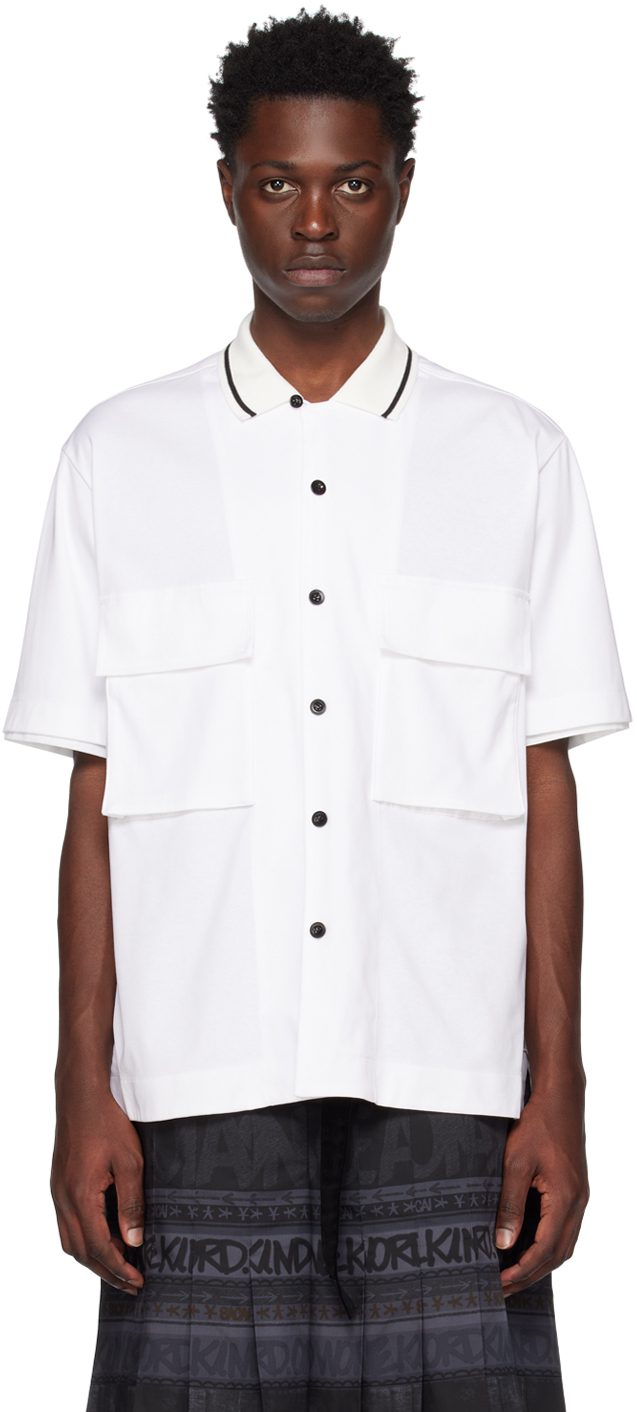 Sacai Polo Collar Flap Chest Pocket Button Up Shirt In White