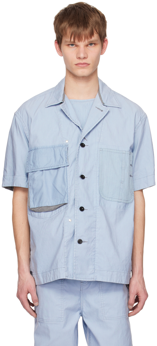 sacai: Blue Paneled Shirt | SSENSE