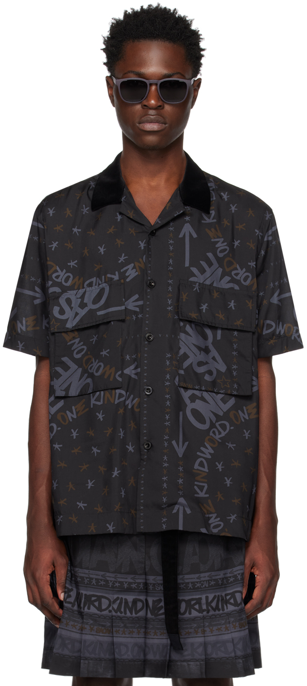 SACAI BLACK BANDANA PRINT SHIRT