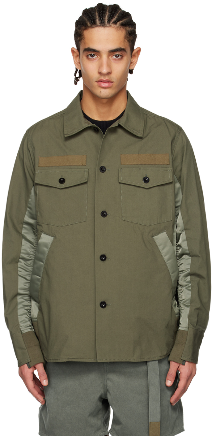 sacai: Khaki Paneled Shirt | SSENSE