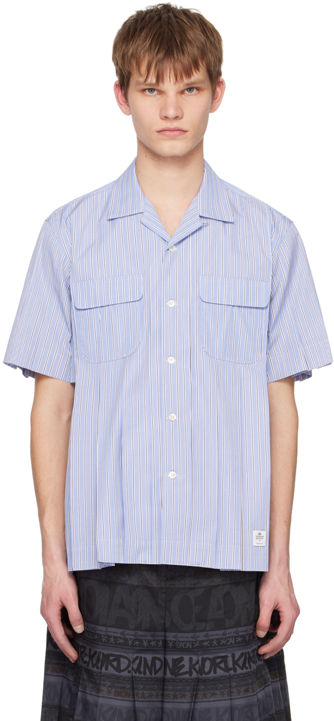 sacai: Blue Pleated Shirt | SSENSE